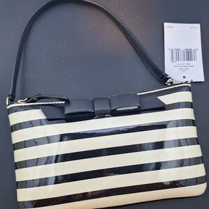 Kate Spade Black and Cream Striped Clutch